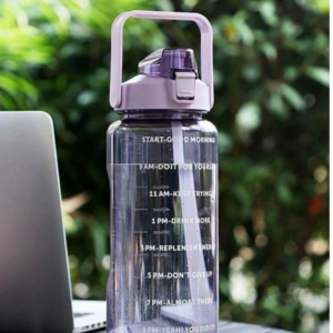 Transparent Motivational Water Bottles With Time Marker: Straw & Handle-Leakproof Bpa-Free (2000-Ml)