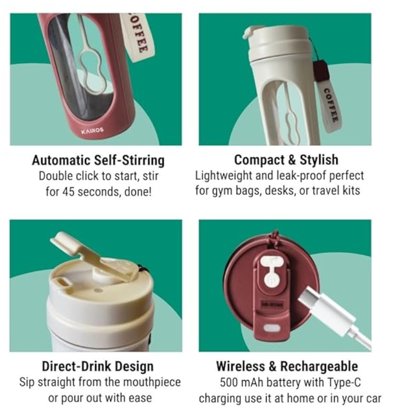 Automatic Self-Stirring Bottle | 500mAh Rechargeable, Type-C Charging, Leak-Proof, BPA-Free, Portable Protein Shaker & Drink Mixer - Image 3