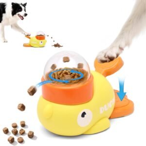 Dog & Cat Interactive Treat Dispenser Toy, 2-in-1 Duck Shaped Slow Feeder